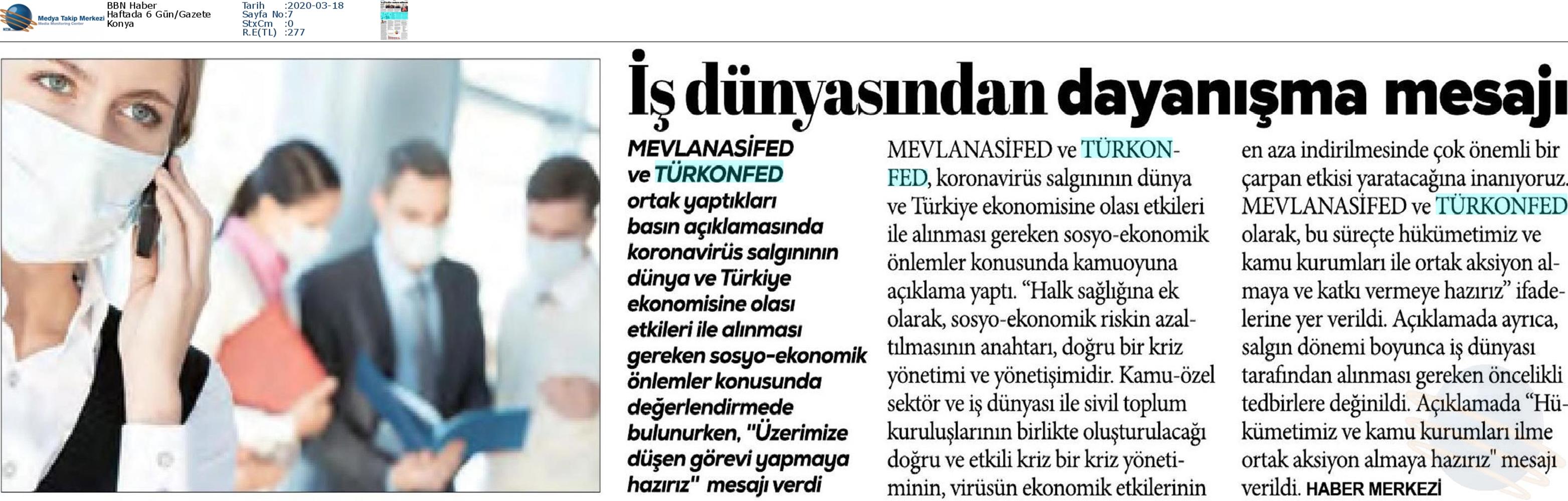 TÜRKONFED Coronavirus Basin Aciklamasi Medya Yansimalari 16 Mart 2020 - 14