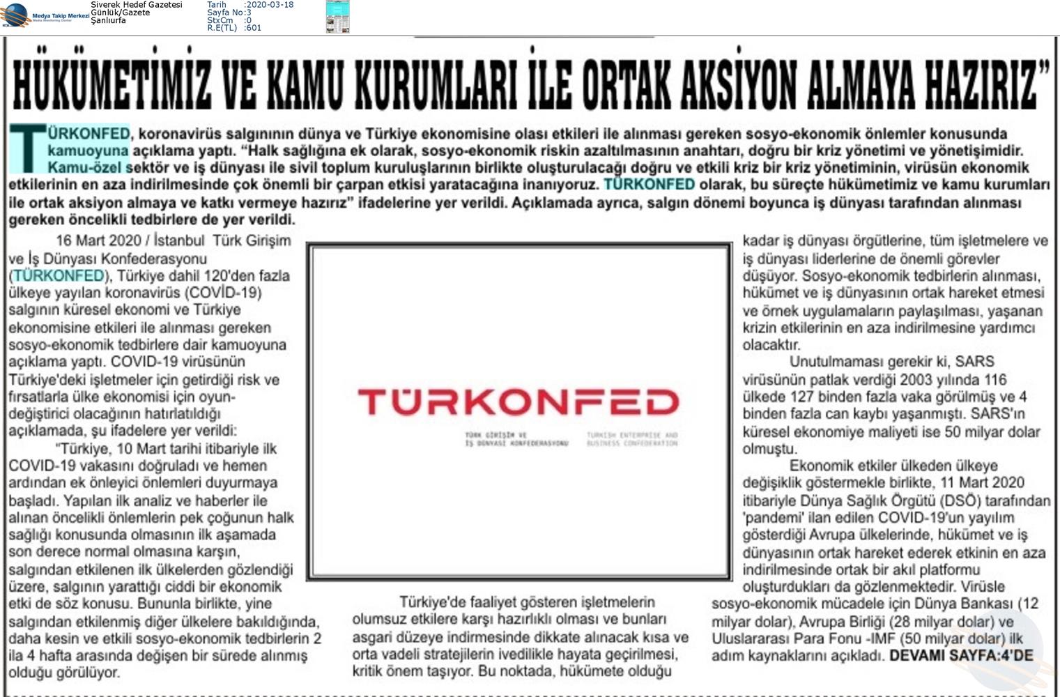 TÜRKONFED Coronavirus Basin Aciklamasi Medya Yansimalari 16 Mart 2020 - 21