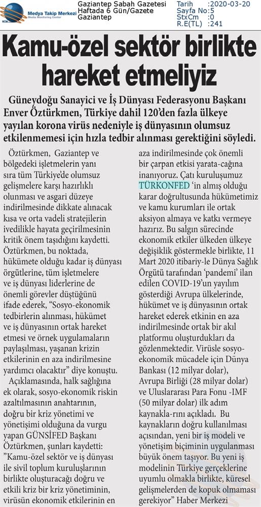 TÜRKONFED Coronavirus Basin Aciklamasi Medya Yansimalari 16 Mart 2020 - 22