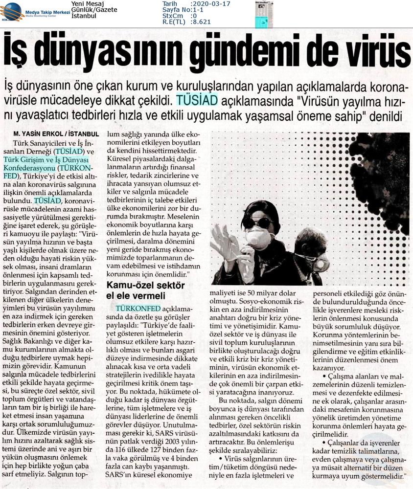 TÜRKONFED Coronavirus Basin Aciklamasi Medya Yansimalari 16 Mart 2020 - 33
