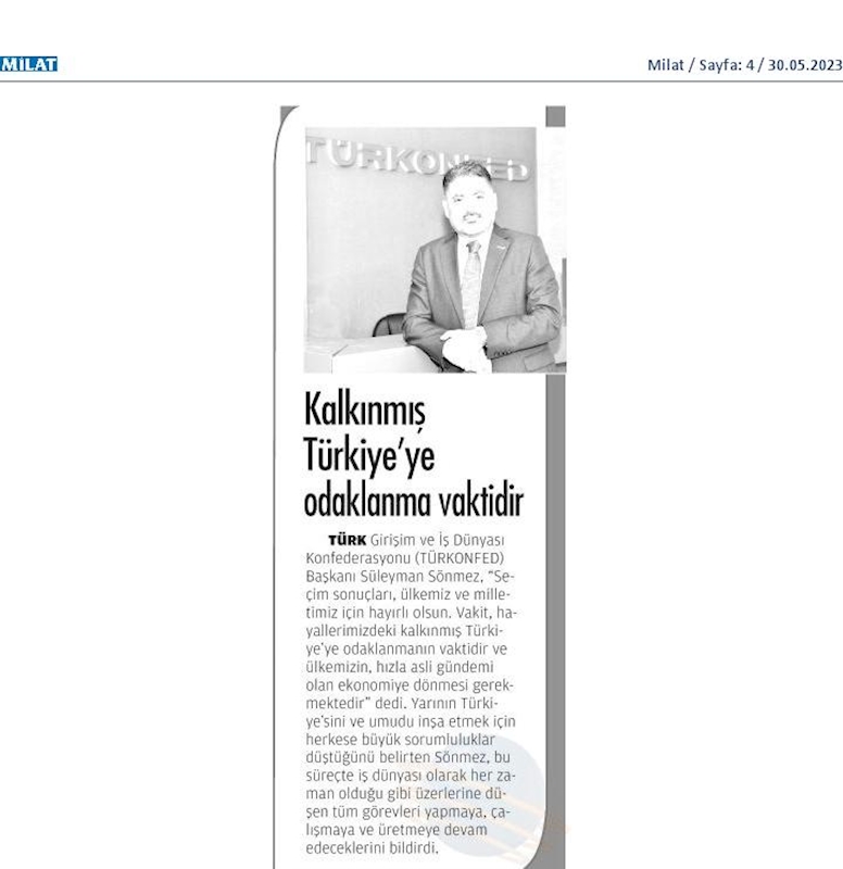 TÜRKONFED Cumhurbaskanligi Secim Sonucu Basin Aciklamasi 29 Mayis 2023 - 30