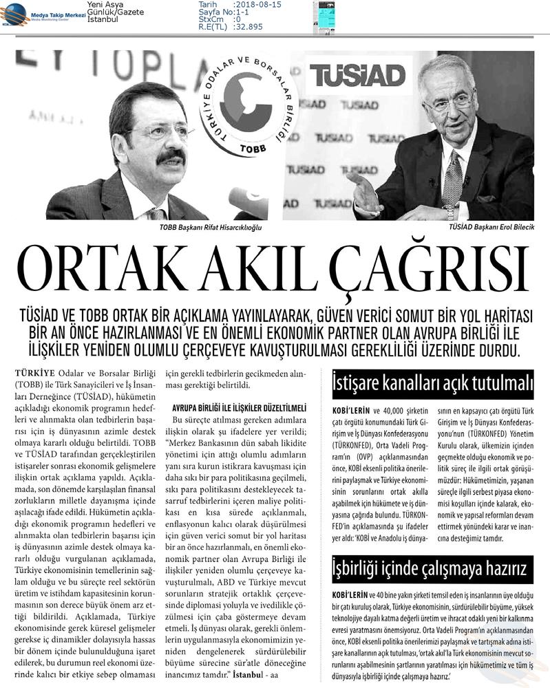 TÜRKONFED Den Hukumete Ve Turk Is Dunyasina Cagri Medya Yansimalari 14 Agustos 2018 - 4
