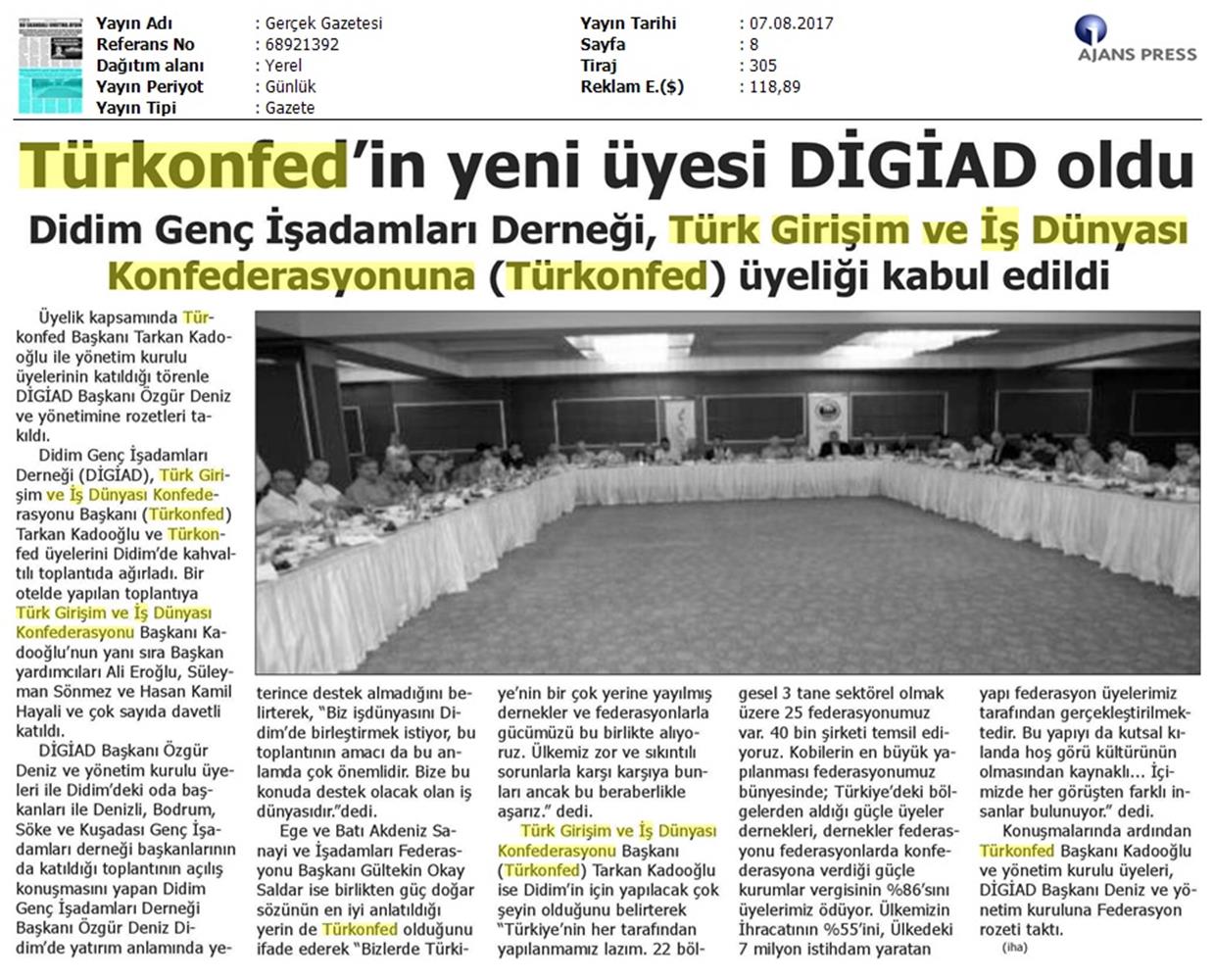 TÜRKONFED Didim Giad Toplantısı Medya Yansimalari Didim 6 Agustos 2017 - 2