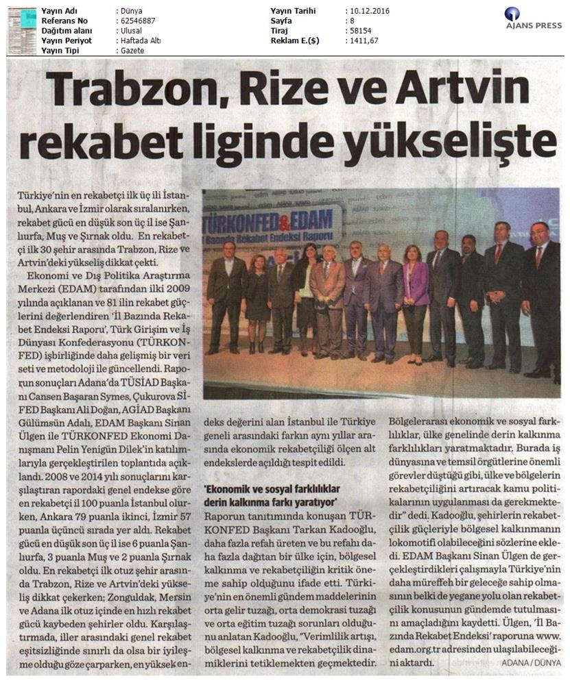 TÜRKONFED Edam Türkiye Icin Bir Rekabet Endeksi Rapor Tanitim Toplantısı Medya Yansimalari 9 Aralik 2016 - 1