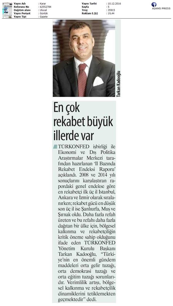 TÜRKONFED Edam Türkiye Icin Bir Rekabet Endeksi Rapor Tanitim Toplantısı Medya Yansimalari 9 Aralik 2016 - 3