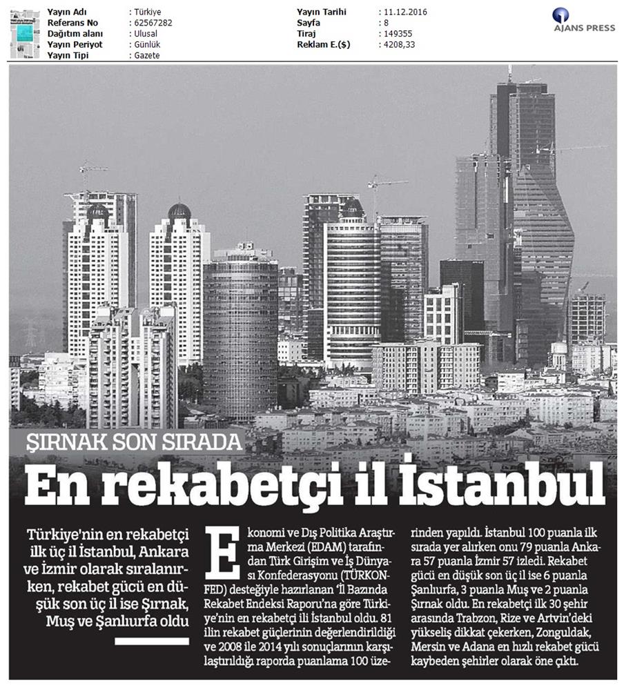 TÜRKONFED Edam Türkiye Icin Bir Rekabet Endeksi Rapor Tanitim Toplantısı Medya Yansimalari 9 Aralik 2016 - 15