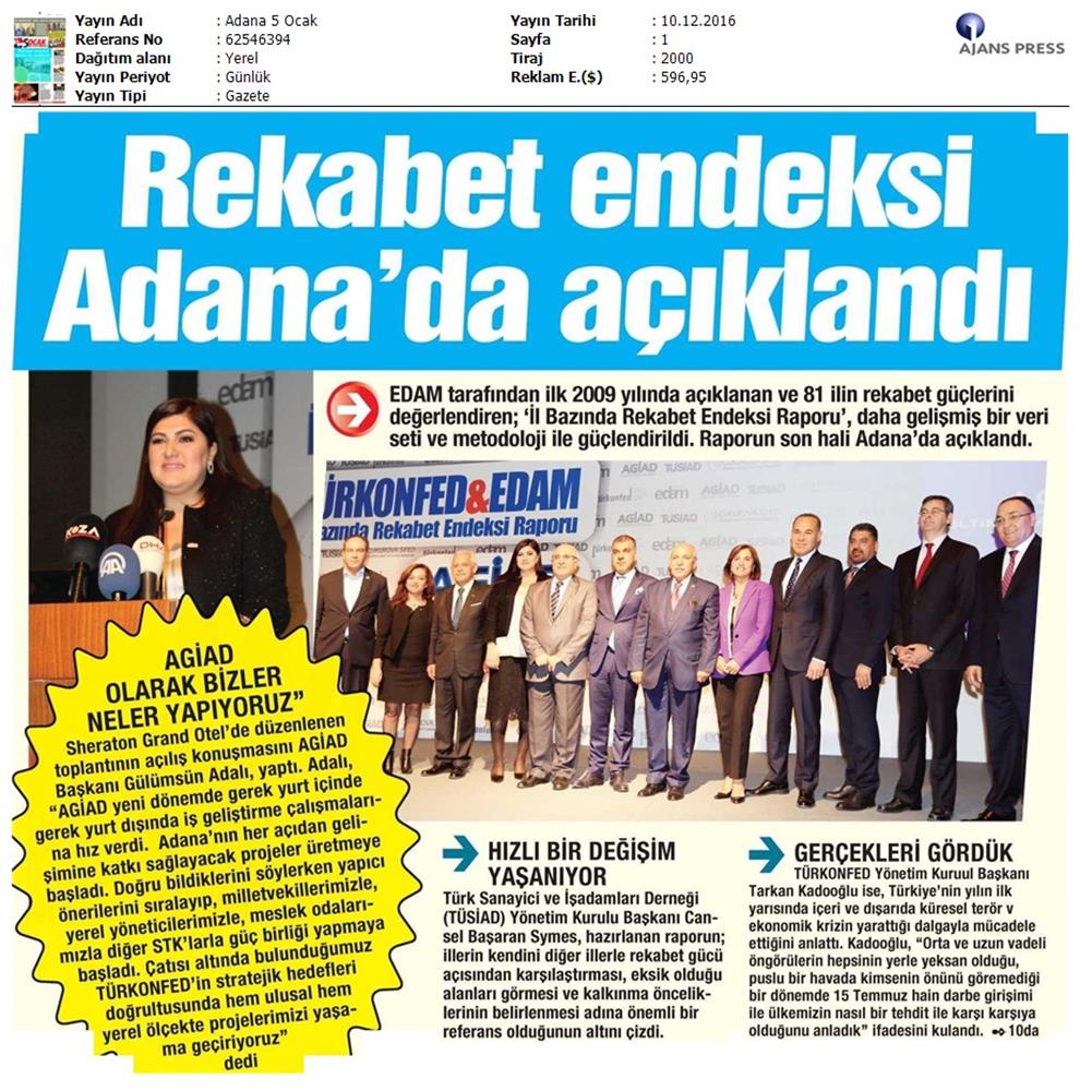 TÜRKONFED Edam Türkiye Icin Bir Rekabet Endeksi Rapor Tanitim Toplantısı Medya Yansimalari 9 Aralik 2016 - 18