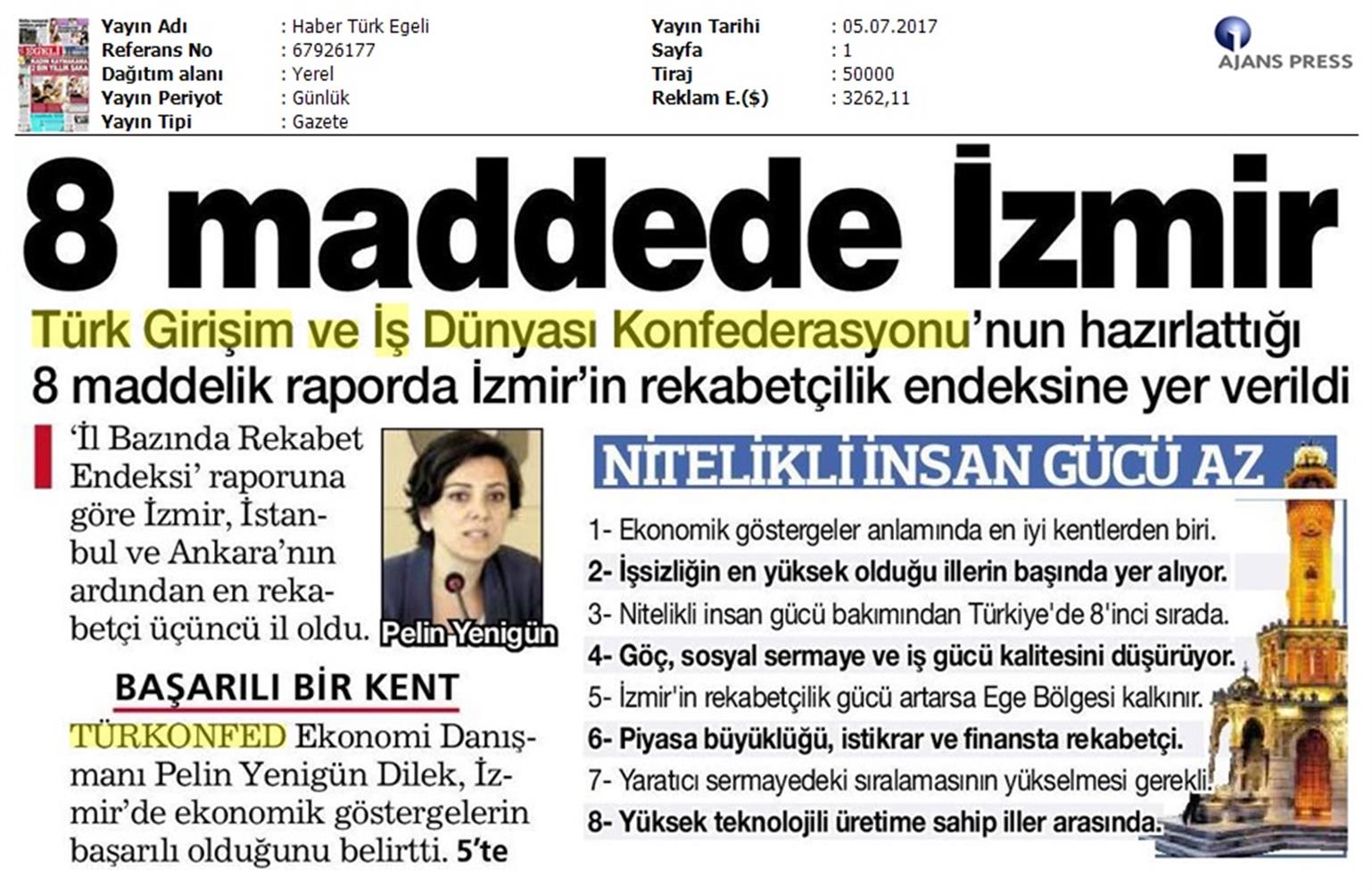 TÜRKONFED Egiad Izmir Rekabet Endeksi Toplantısı Son Medya Yansimalari 5 Temmuz 2017 - 12