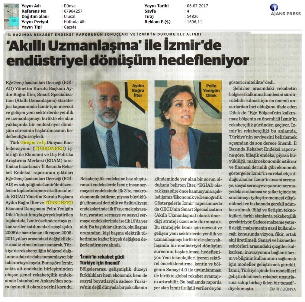TÜRKONFED Egiad Izmir Rekabet Endeksi Toplantısı Son Medya Yansimalari 5 Temmuz 2017 - 14