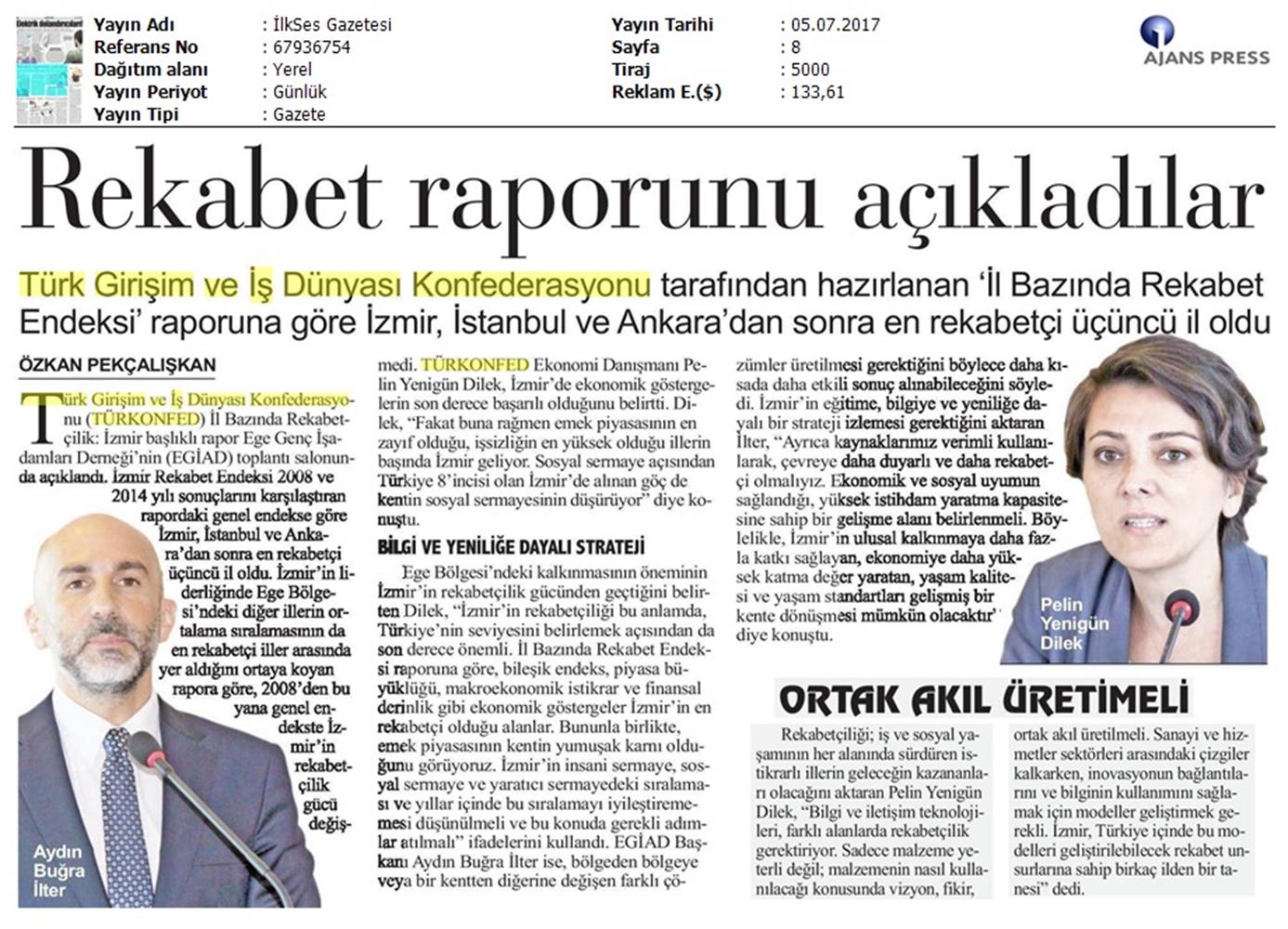 TÜRKONFED Egiad Izmir Rekabet Endeksi Toplantısı Son Medya Yansimalari 5 Temmuz 2017 - 15