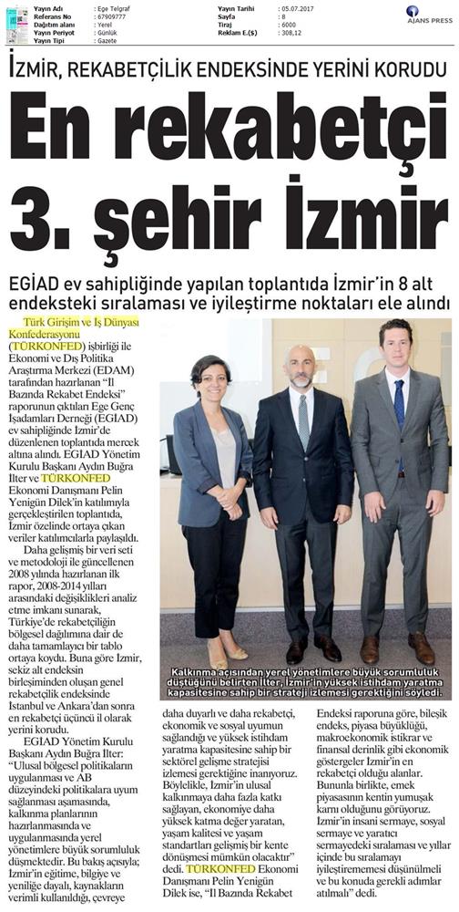 TÜRKONFED Egiad Izmir Rekabet Endeksi Toplantısı Son Medya Yansimalari 5 Temmuz 2017 - 19
