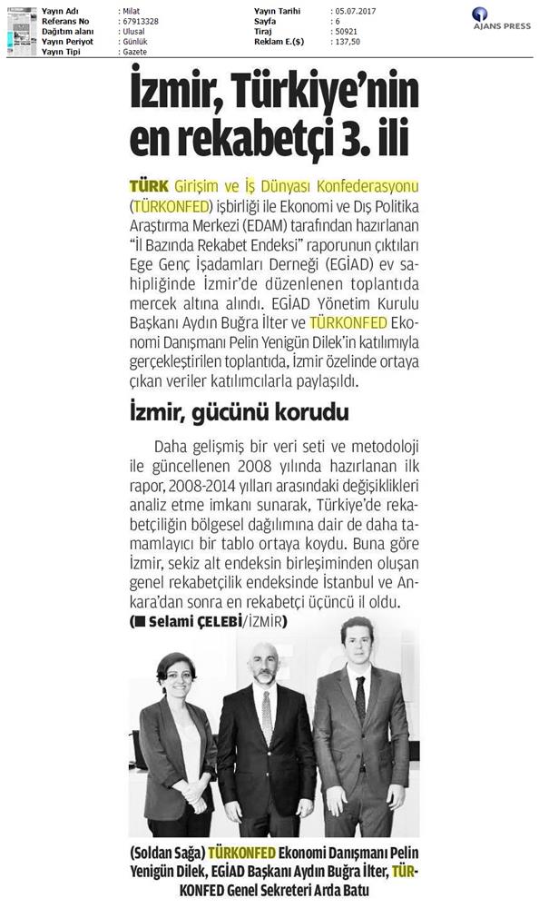 TÜRKONFED Egiad Izmir Rekabet Endeksi Toplantısı Son Medya Yansimalari 5 Temmuz 2017 - 20