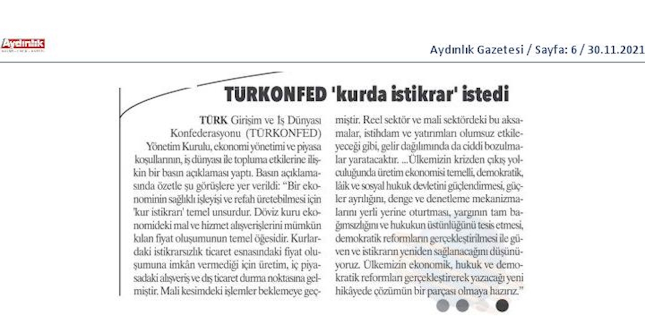 TÜRKONFED Ekonomi Basin Aciklamasi 29 Kasim 2021 - 10
