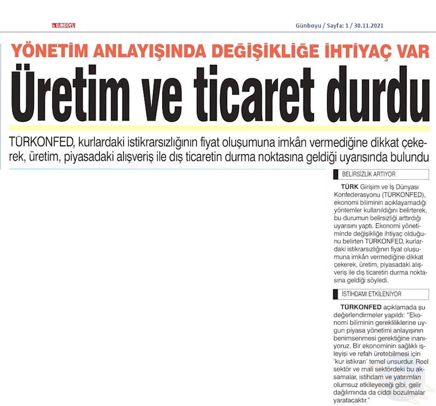 TÜRKONFED Ekonomi Basin Aciklamasi 29 Kasim 2021 - 15