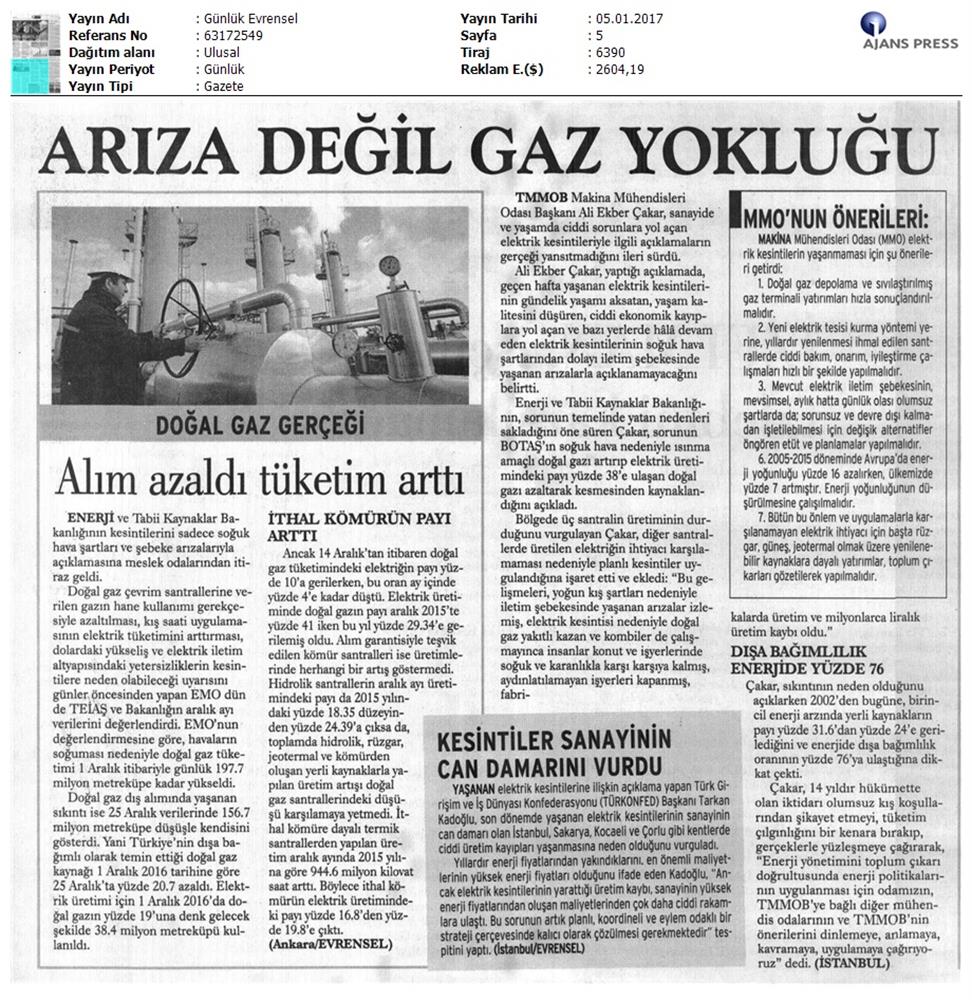TÜRKONFED Elektrik Kesintileri Basin Aciklamasi Medya Yansimalari 5 Ocak 2017 - 10