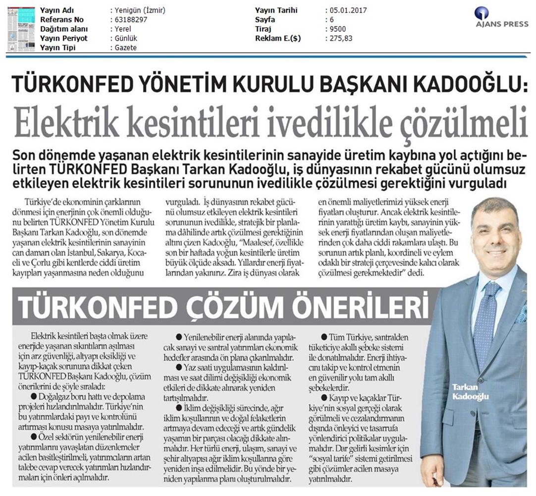 TÜRKONFED Elektrik Kesintileri Basin Aciklamasi Medya Yansimalari 5 Ocak 2017 - 27