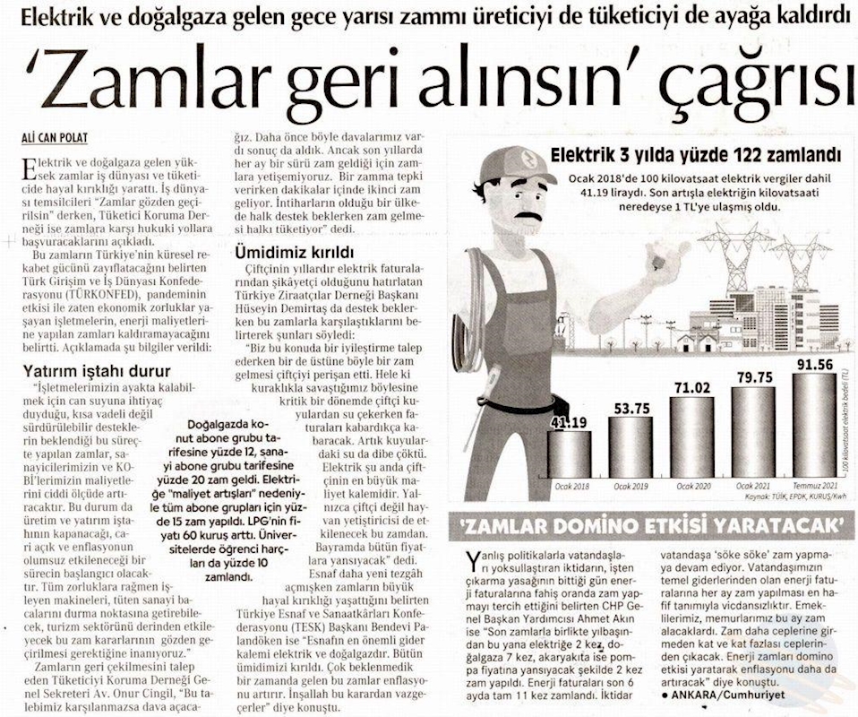 TÜRKONFED Elektrik Ve Dogal Gaz Zamlarina Iliskin Basin Aciklamasi Basin Yansimalari 1 Temmuz 2021 - 9