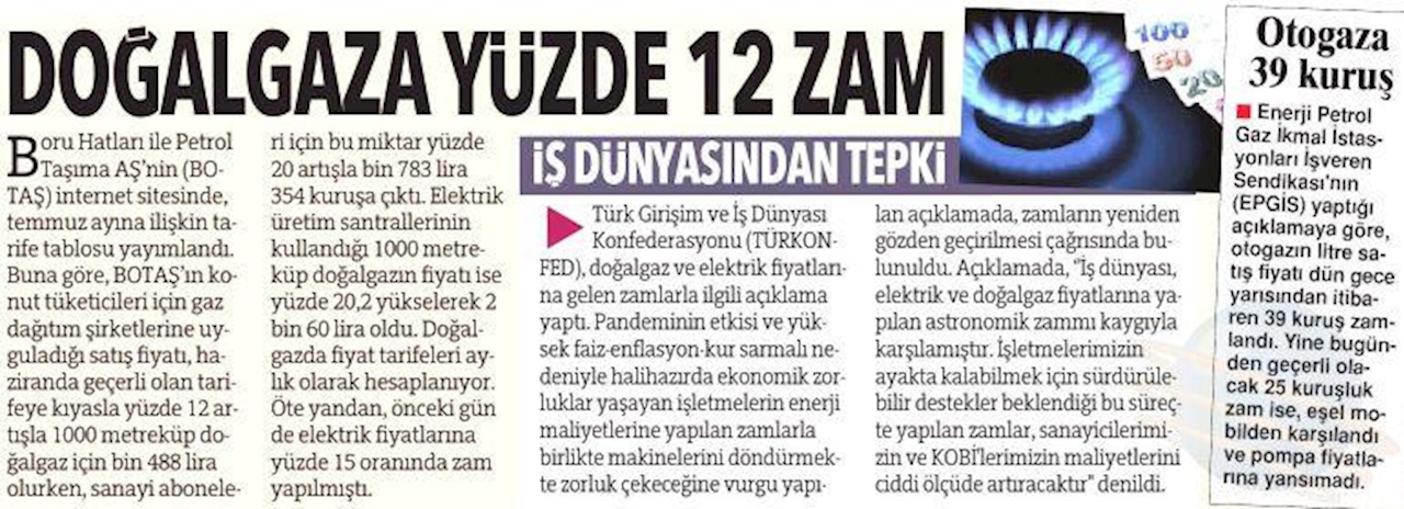 TÜRKONFED Elektrik Ve Dogal Gaz Zamlarina Iliskin Basin Aciklamasi Basin Yansimalari 1 Temmuz 2021 - 18