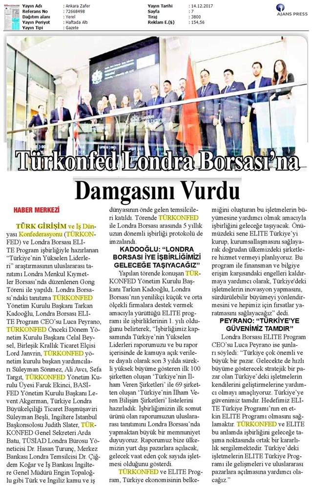 TÜRKONFED Elite Programi Türkiyenin Yukselen Liderleri Raporu Londra Borsasi Tanitimi 15 Aralik 2017 - 7