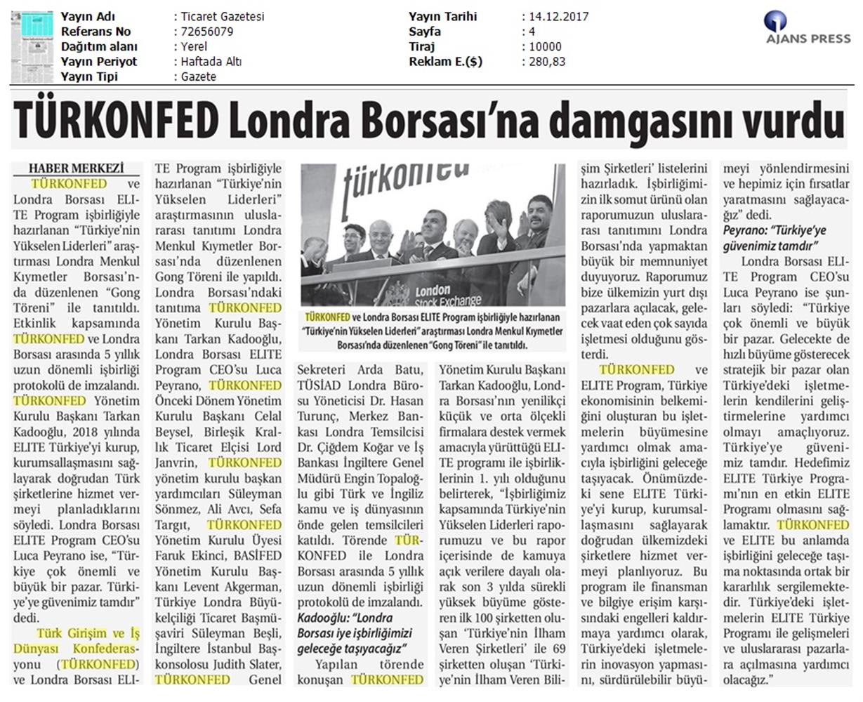 TÜRKONFED Elite Programi Türkiyenin Yukselen Liderleri Raporu Londra Borsasi Tanitimi 15 Aralik 2017 - 12