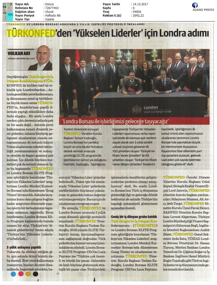 TÜRKONFED Elite Programi Türkiyenin Yukselen Liderleri Raporu Londra Borsasi Tanitimi 15 Aralik 2017 - 22