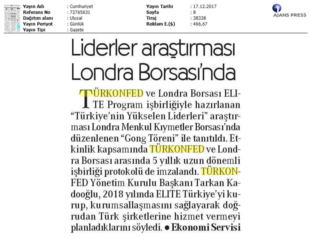 TÜRKONFED Elite Programi Türkiyenin Yukselen Liderleri Raporu Londra Borsasi Tanitimi 15 Aralik 2017 - 23