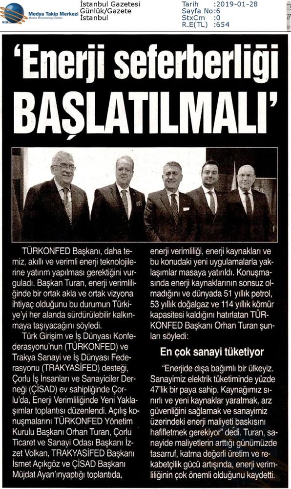 TÜRKONFED Enerji Verimliligine Yeni Yaklasimlar Toplantısı Medya Yansimalari 25 Ocak 2019 Corlu - 4