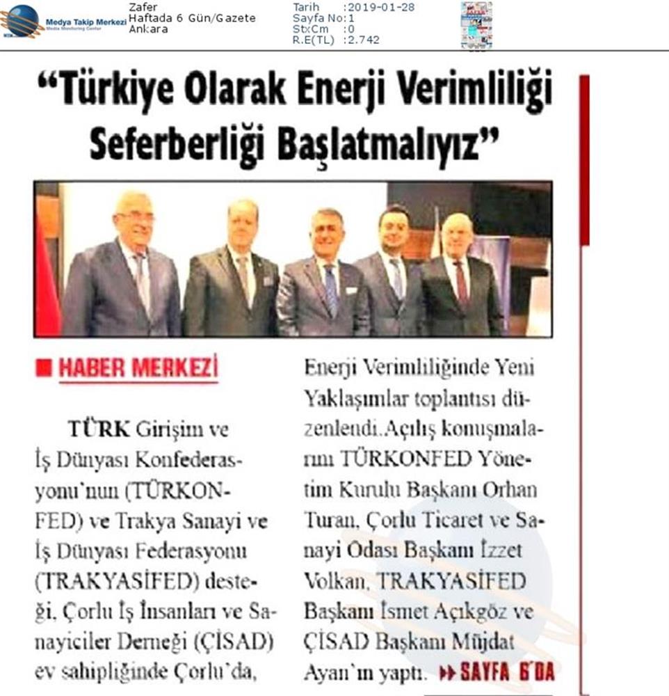 TÜRKONFED Enerji Verimliligine Yeni Yaklasimlar Toplantısı Medya Yansimalari 25 Ocak 2019 Corlu - 6