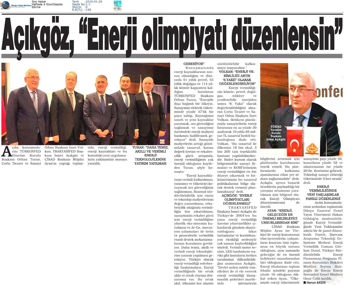 TÜRKONFED Enerji Verimliligine Yeni Yaklasimlar Toplantısı Medya Yansimalari 25 Ocak 2019 Corlu - 7