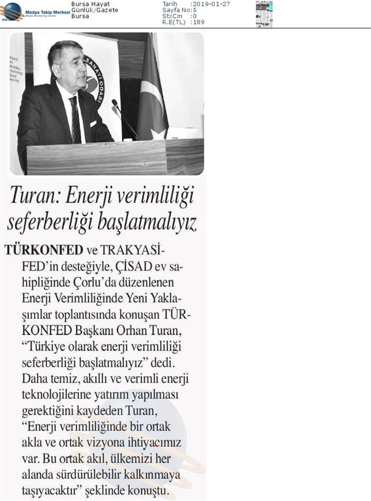 TÜRKONFED Enerji Verimliligine Yeni Yaklasimlar Toplantısı Medya Yansimalari 25 Ocak 2019 Corlu - 10