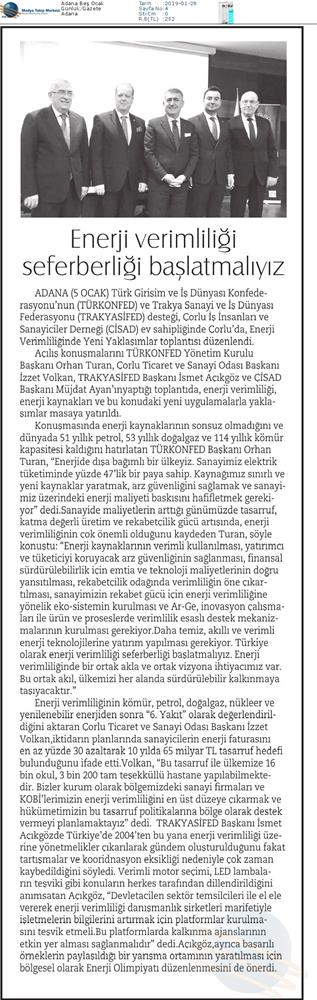TÜRKONFED Enerji Verimliligine Yeni Yaklasimlar Toplantısı Medya Yansimalari 25 Ocak 2019 Corlu - 11