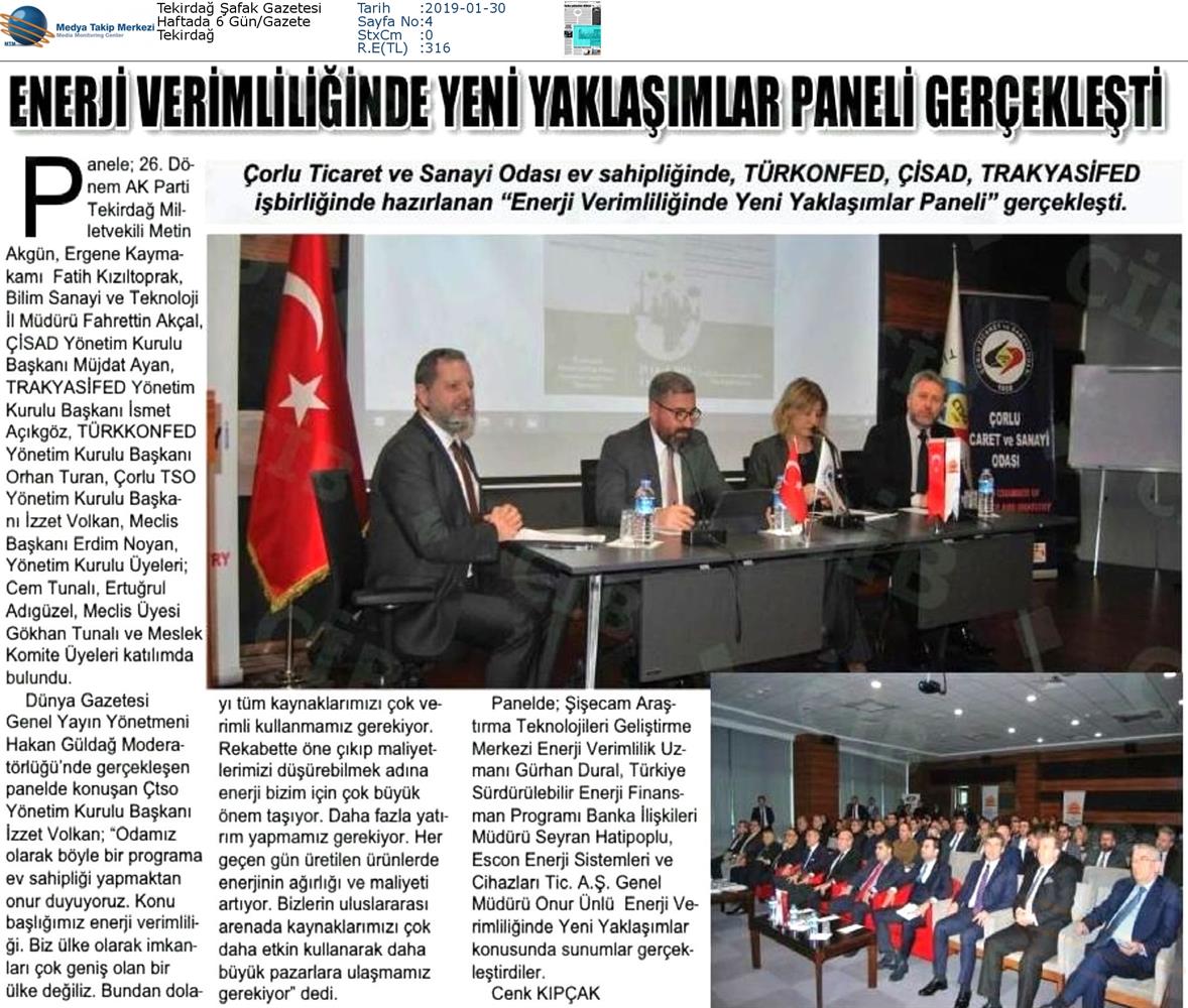 TÜRKONFED Enerji Verimliligine Yeni Yaklasimlar Toplantısı Medya Yansimalari 25 Ocak 2019 Corlu - 15