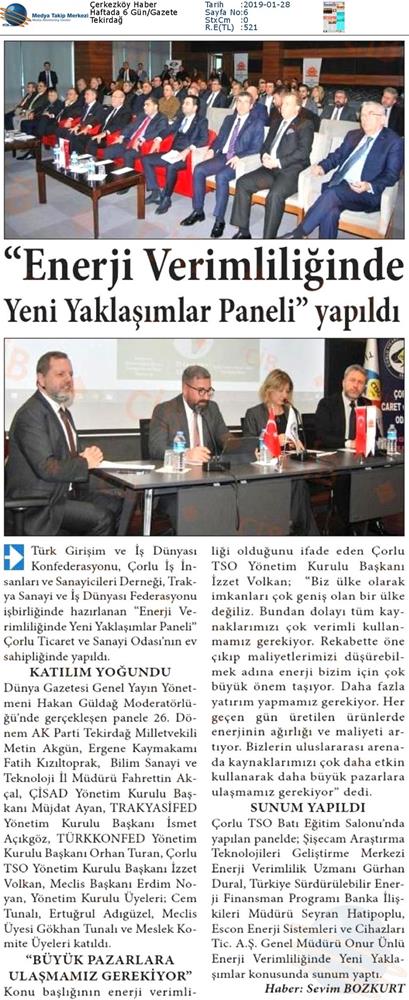 TÜRKONFED Enerji Verimliligine Yeni Yaklasimlar Toplantısı Medya Yansimalari 25 Ocak 2019 Corlu - 16