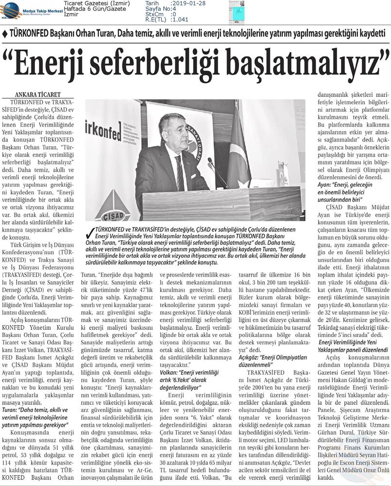 TÜRKONFED Enerji Verimliligine Yeni Yaklasimlar Toplantısı Medya Yansimalari 25 Ocak 2019 Corlu - 18