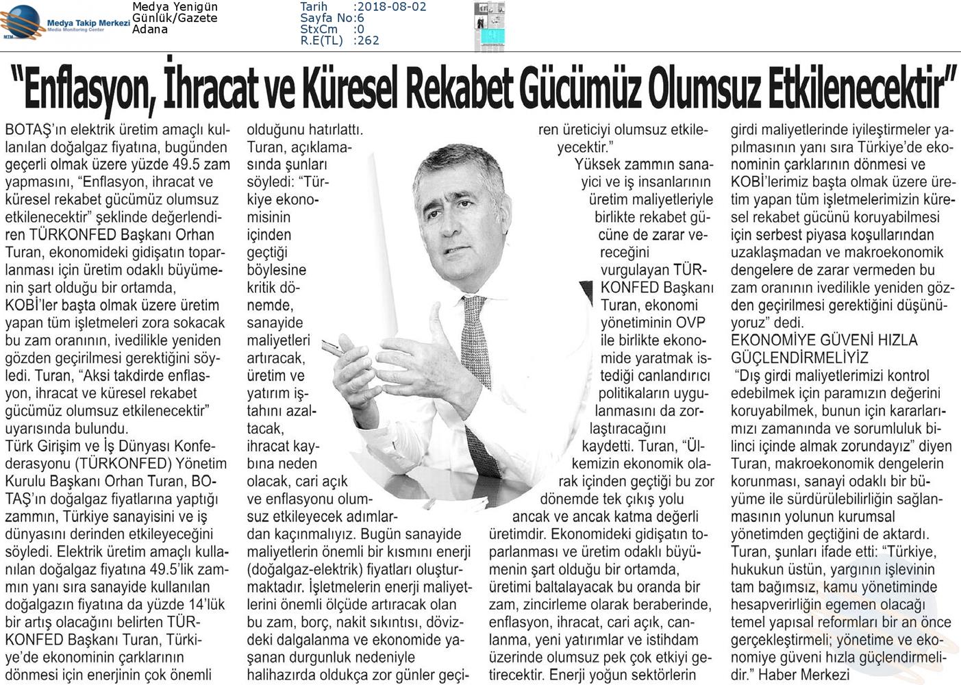 TÜRKONFED Enerji Zammi Basin Aciklamasi Medya Yansimalari2 Agustos 2018 - 5