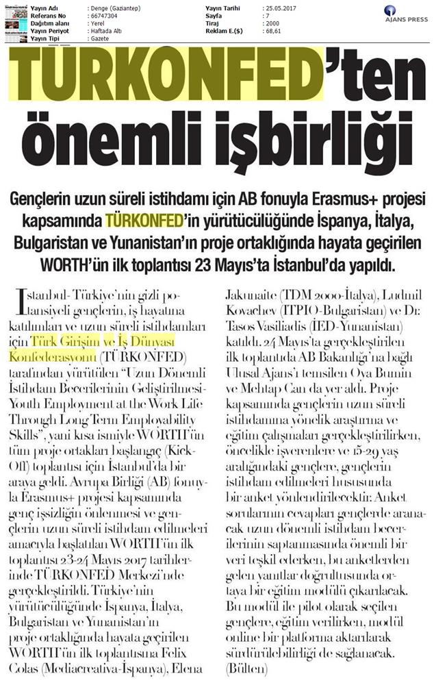 TÜRKONFED Erasmus Worth Projesi Basin Yansimalari 25 Mayis 2017 - 4