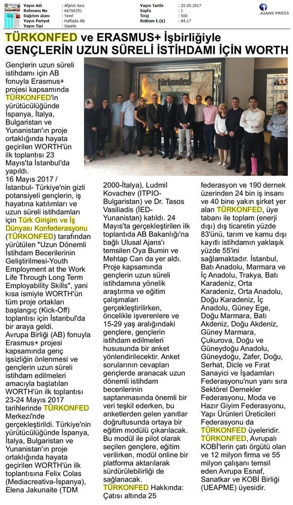 TÜRKONFED Erasmus Worth Projesi Basin Yansimalari 25 Mayis 2017 - 7