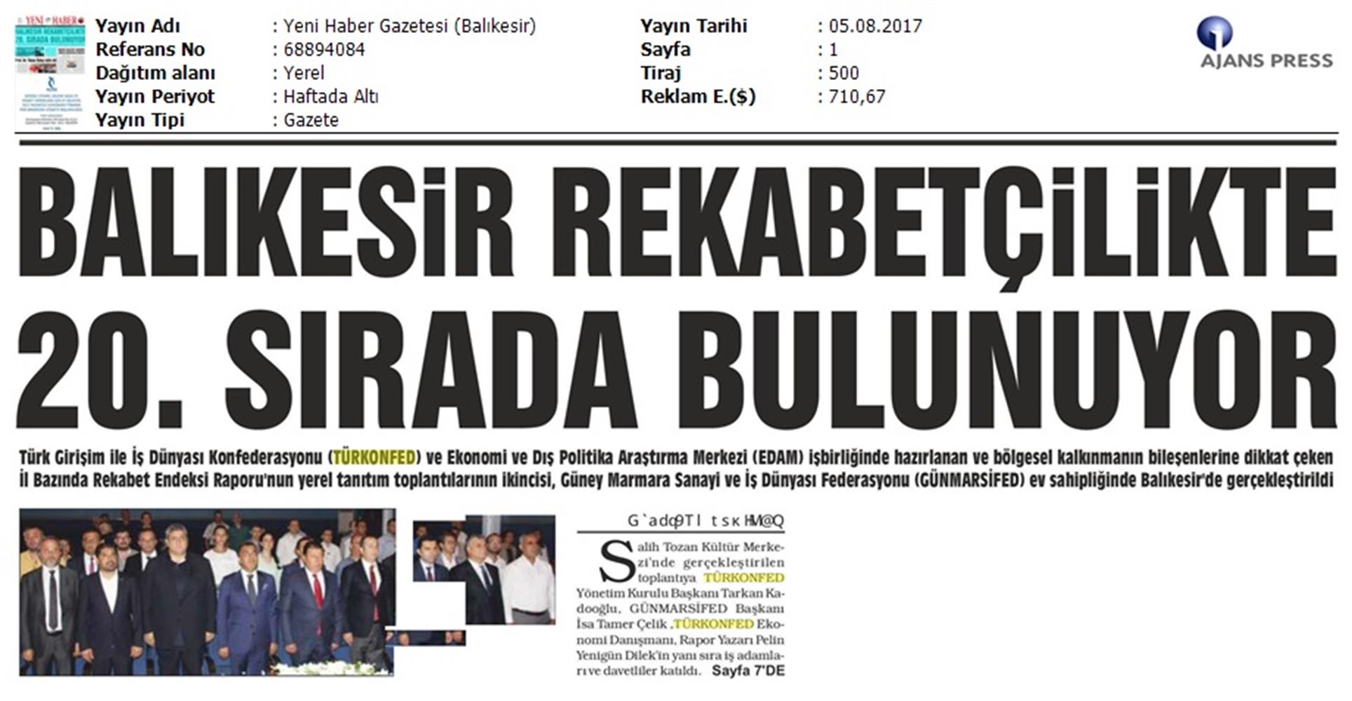 TÜRKONFED Gunmarsifed Türkiye Icin Bir Rekabet Endeksi Rapor Tanitim Toplantısı Medya Yansimalari 5 Agustos 2017 - 6