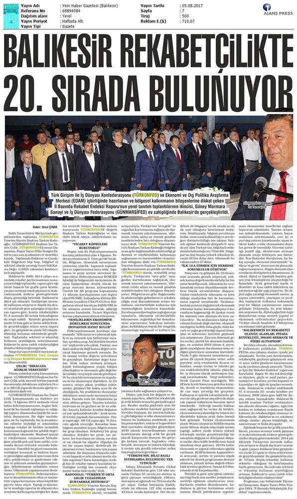 TÜRKONFED Gunmarsifed Türkiye Icin Bir Rekabet Endeksi Rapor Tanitim Toplantısı Medya Yansimalari 5 Agustos 2017 - 10