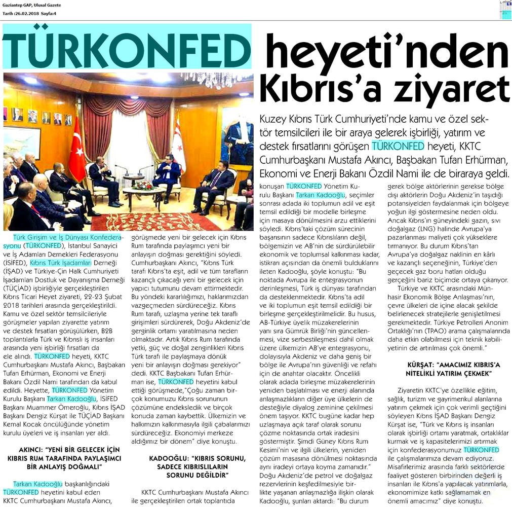 TÜRKONFED Heyeti Kktc Ziyareti Medya Yansimalari 22 24 Subat 2018 Lefkosa - 7