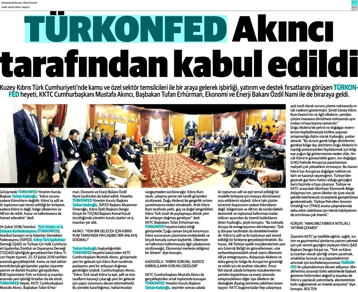 TÜRKONFED Heyeti Kktc Ziyareti Medya Yansimalari 22 24 Subat 2018 Lefkosa - 8