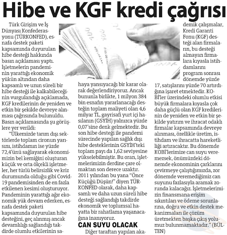TÜRKONFED Hibe Ve Kgf Kredisi Cagrisina Iliskin Basin Aciklamasi 20 Mayis 2021 - 11