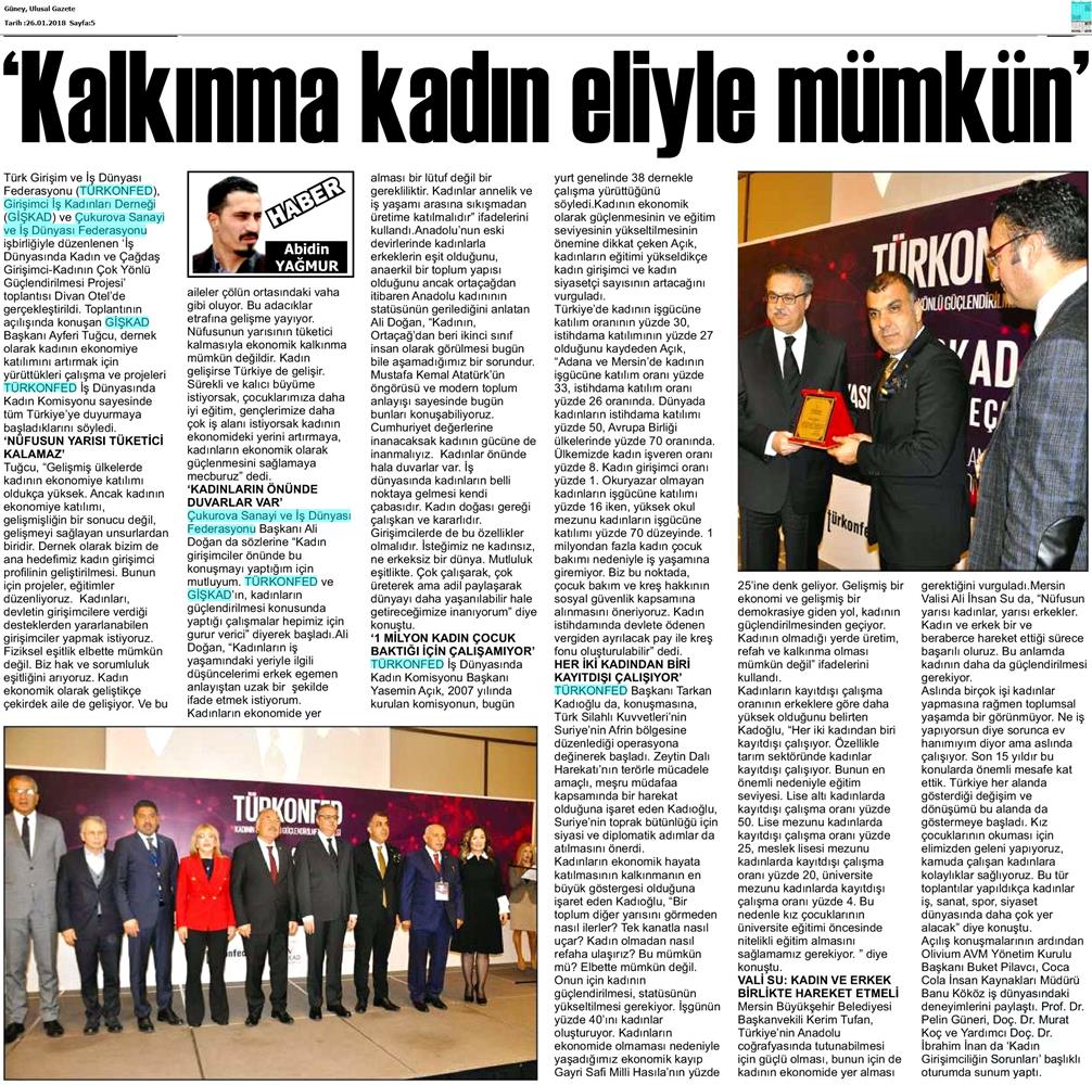 TÜRKONFED İDK Giskad Kadinin Cok Yonlu Guclendirilmesi Projesi Mersin Toplantısı Medya Yansimalari 26 Ocak 2018 Mersin - 17