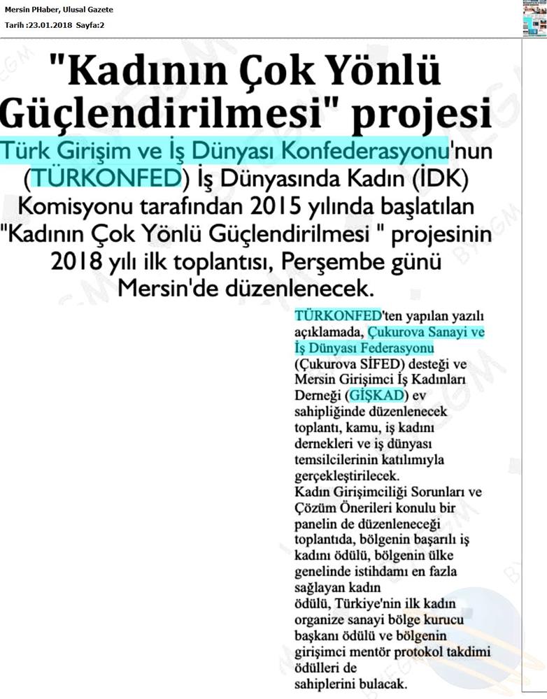TÜRKONFED İDK Giskad Kadinin Cok Yonlu Guclendirilmesi Projesi Mersin Toplantısı Medya Yansimalari 26 Ocak 2018 Mersin - 23
