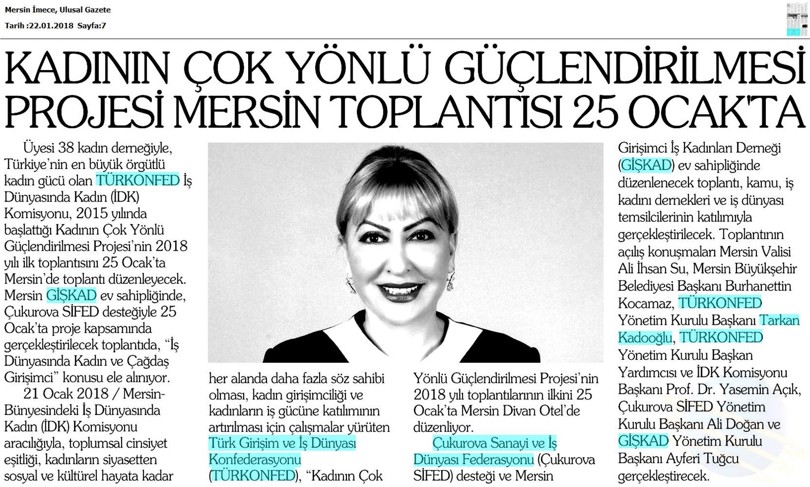 TÜRKONFED İDK Giskad Kadinin Cok Yonlu Guclendirilmesi Projesi Mersin Toplantısı Medya Yansimalari 26 Ocak 2018 Mersin - 38