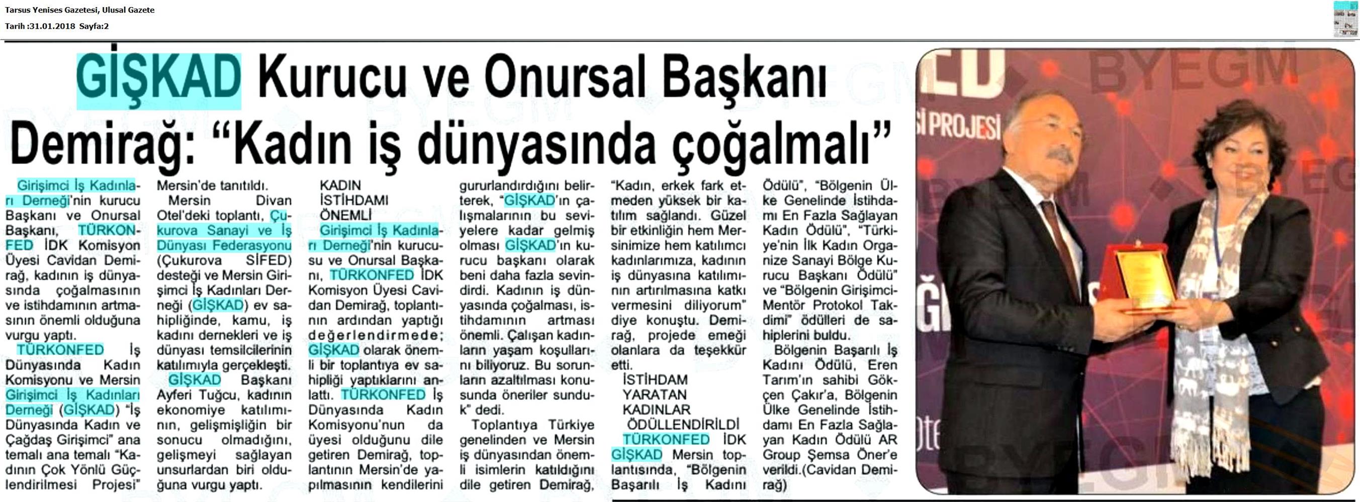 TÜRKONFED İDK Giskad Kadinin Cok Yonlu Guclendirilmesi Projesi Mersin Toplantısı Medya Yansimalari 26 Ocak 2018 Mersin - 44