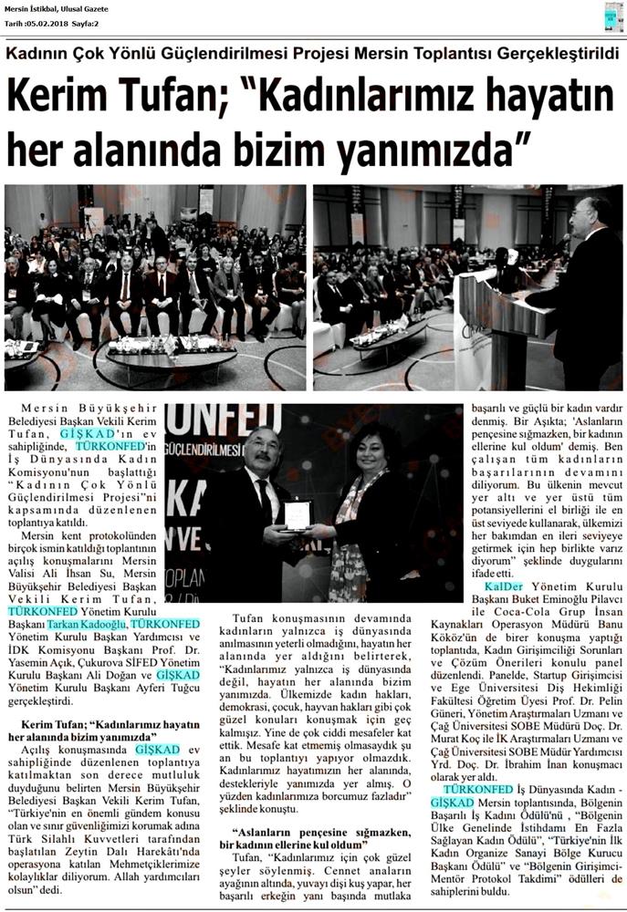 TÜRKONFED İDK Giskad Kadinin Cok Yonlu Guclendirilmesi Projesi Mersin Toplantısı Medya Yansimalari 26 Ocak 2018 Mersin - 45
