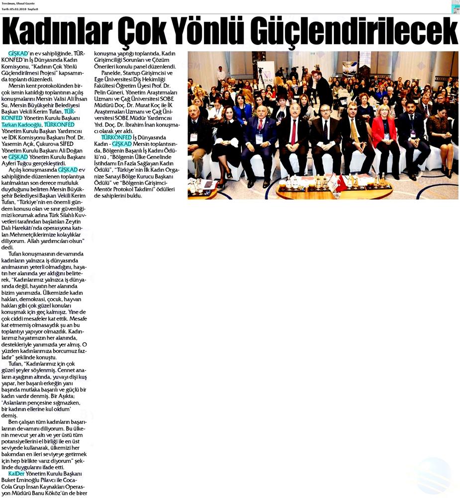 TÜRKONFED İDK Giskad Kadinin Cok Yonlu Guclendirilmesi Projesi Mersin Toplantısı Medya Yansimalari 26 Ocak 2018 Mersin - 47