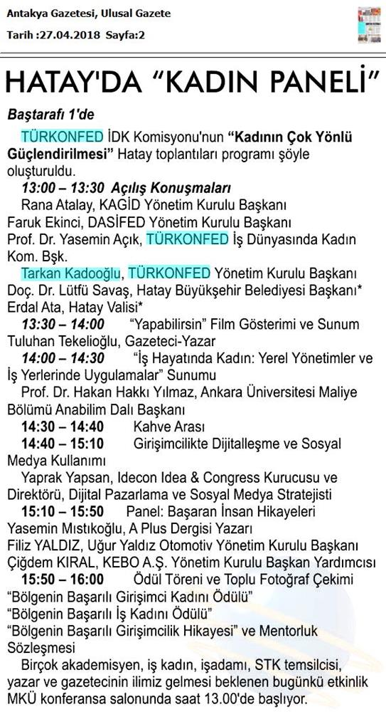 TÜRKONFED İDK Kagid Kadinin Cok Yonlu Guclendirilmesi Projesi Hatay Toplantısı Medya Yansimalari 27 Nisan 2018 Hatay - 3
