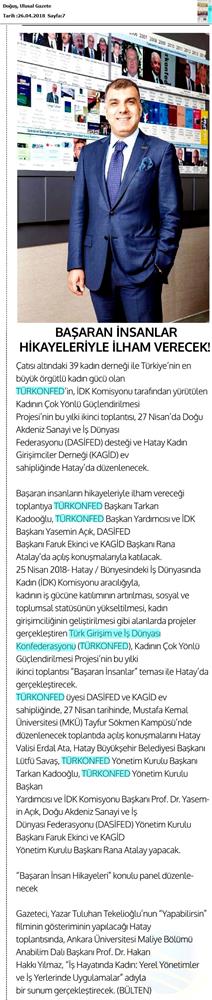 TÜRKONFED İDK Kagid Kadinin Cok Yonlu Guclendirilmesi Projesi Hatay Toplantısı Medya Yansimalari 27 Nisan 2018 Hatay - 6